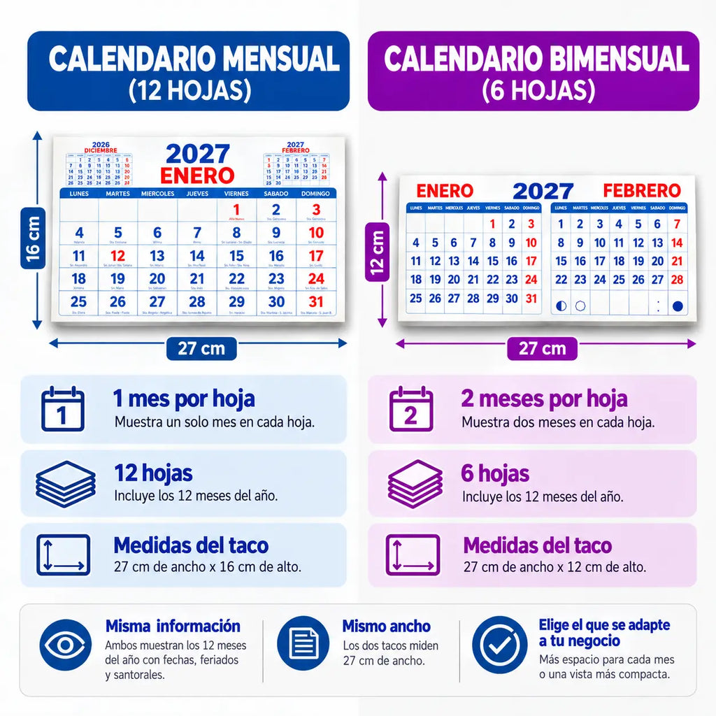 Calendario Tradicional Tamaño 1/8