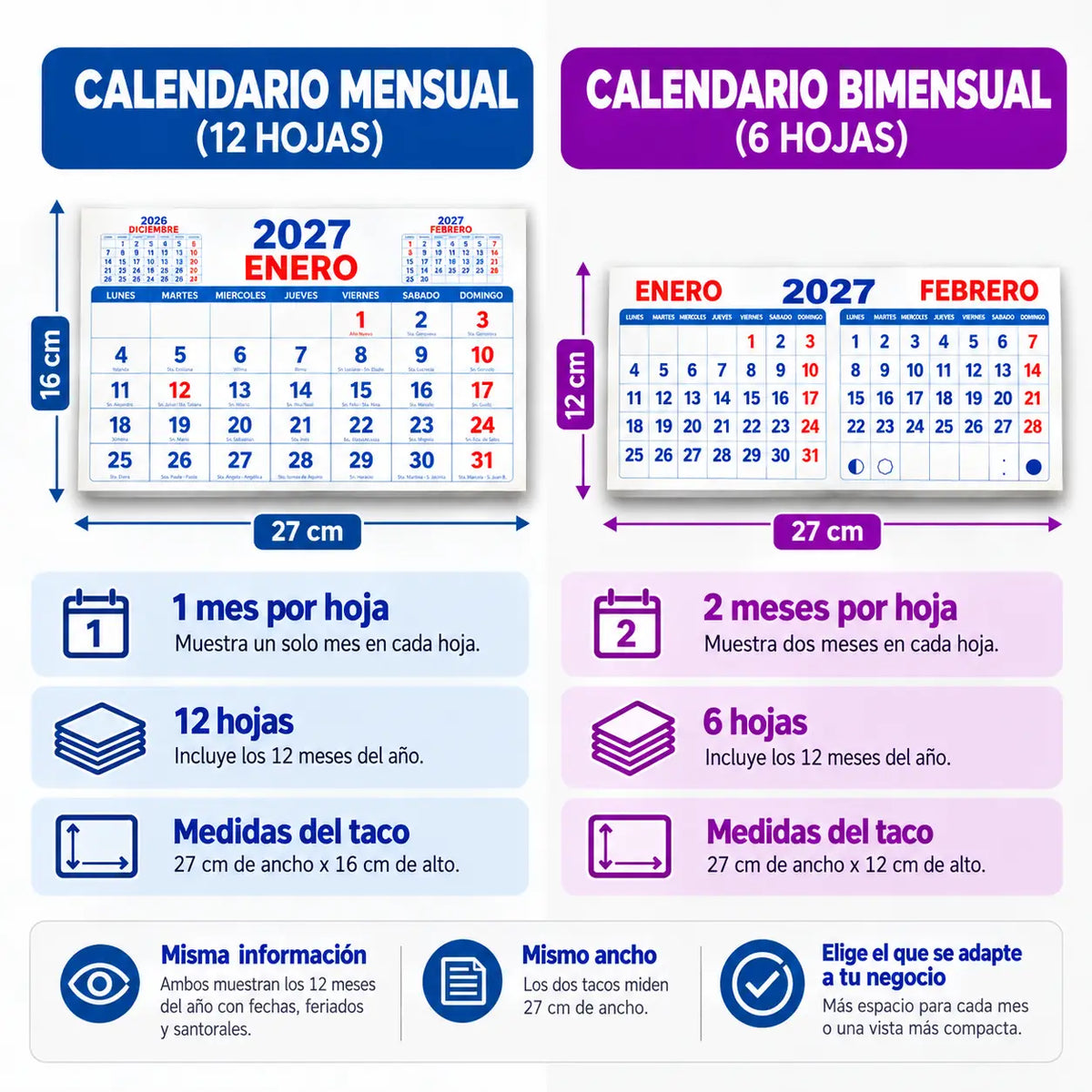 Calendario Tradicional Tamaño 1/8